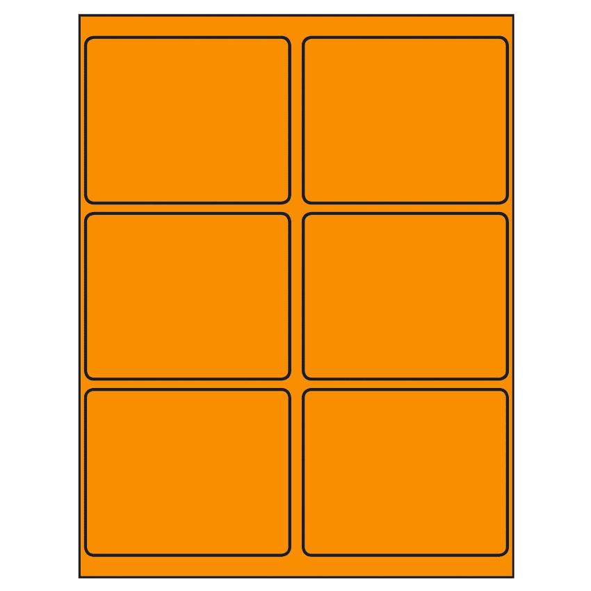 4" x 3.25" Fluorescent Orange Rectangular Sheet Labels