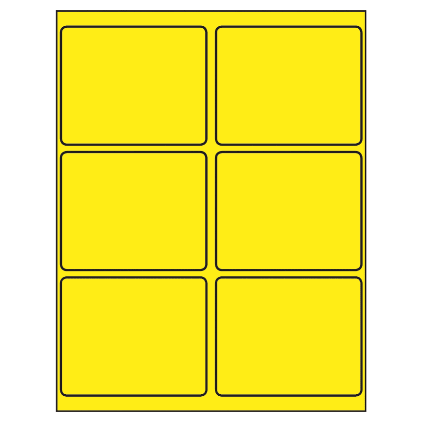 4" x 3.25" Fluorescent Yellow Rectangular Sheet Labels