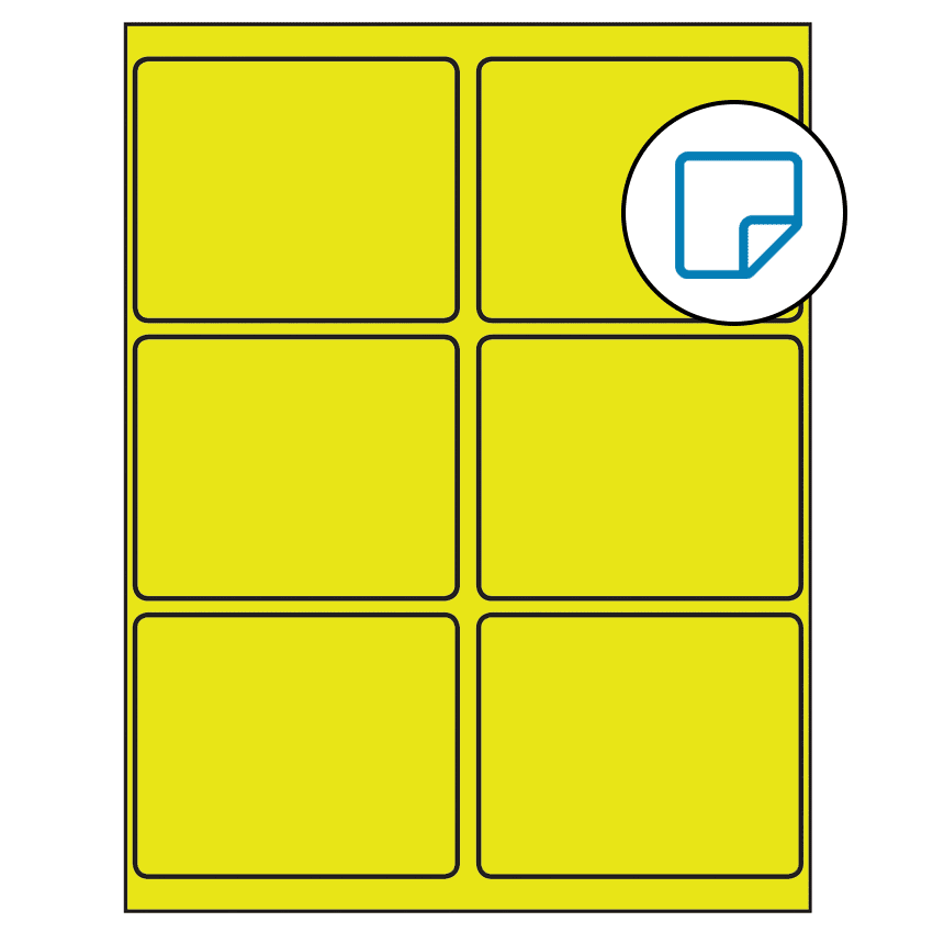 4" x 3.25" Fluorescent Yellow Rectangular Sheet Labels - Removable Adhesive