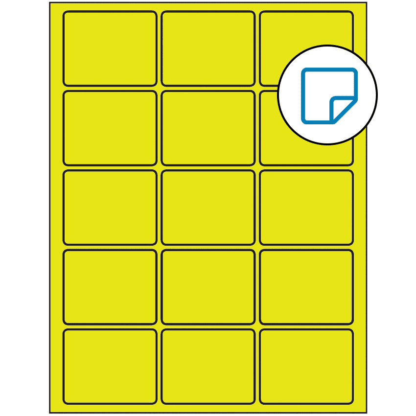 2.5" x 2" Fluorescent Yellow Rectangular Sheet Labels - Removable Adhesive
