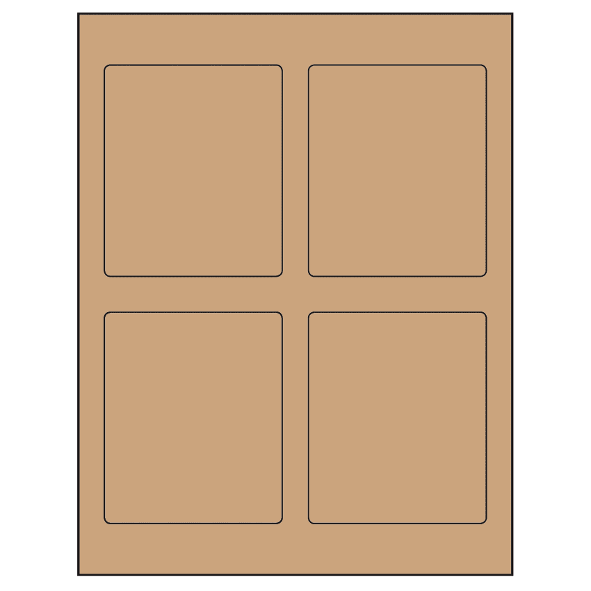 3.5" x 4.15625" Brown Kraft Rectangular Sheet Labels
