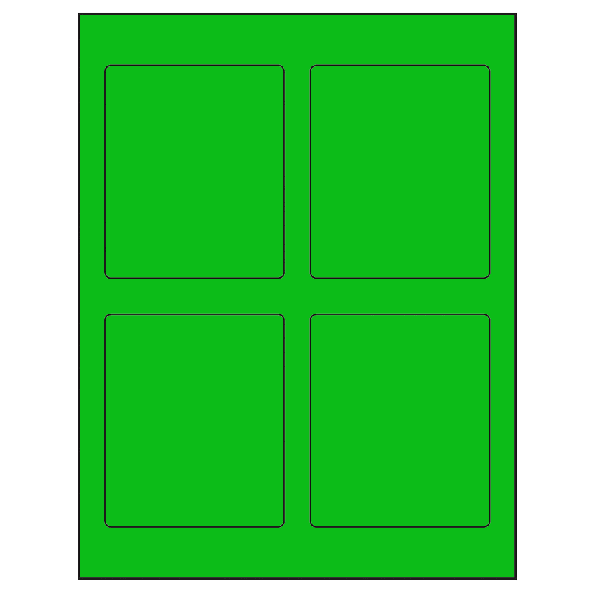 3.5" x 4.15625" Fluorescent Green Rectangular Sheet Labels