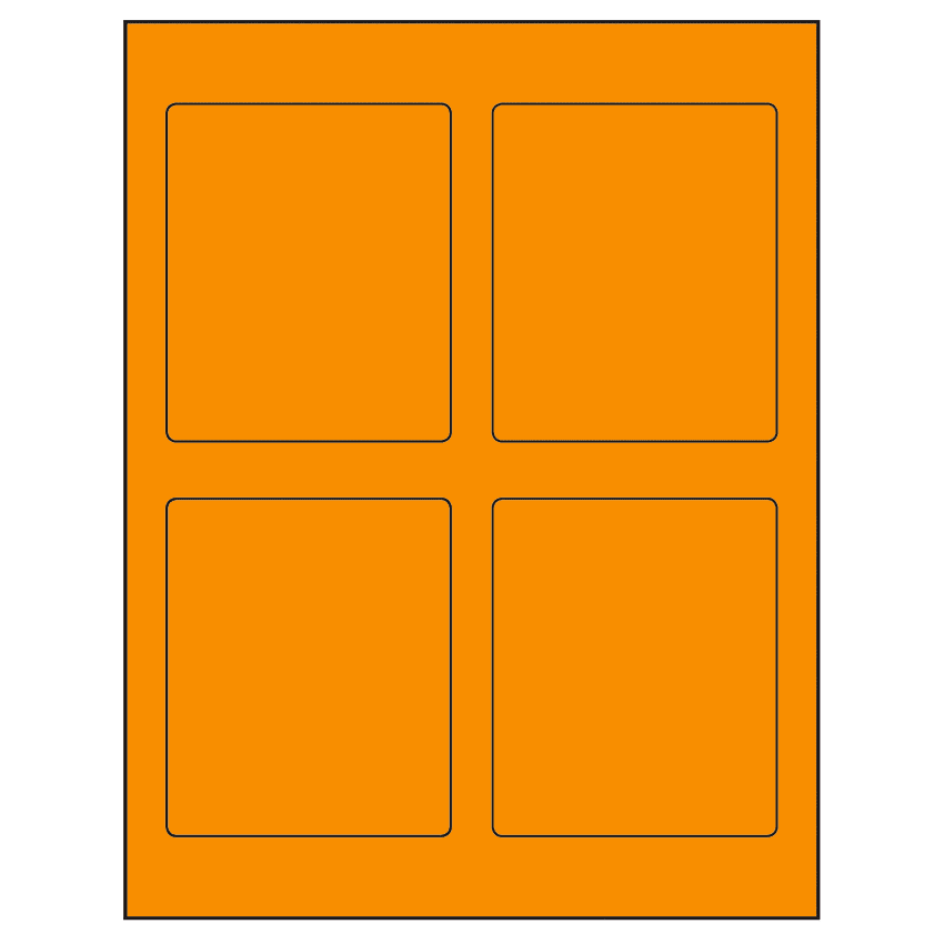 3.5" x 4.15625" Fluorescent Orange Rectangular Sheet Labels