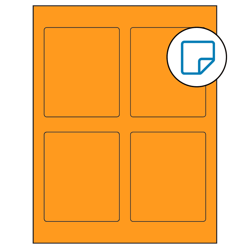 3.5" x 4.15625" Fluorescent Orange Rectangular Sheet Labels - Removable Adhesive