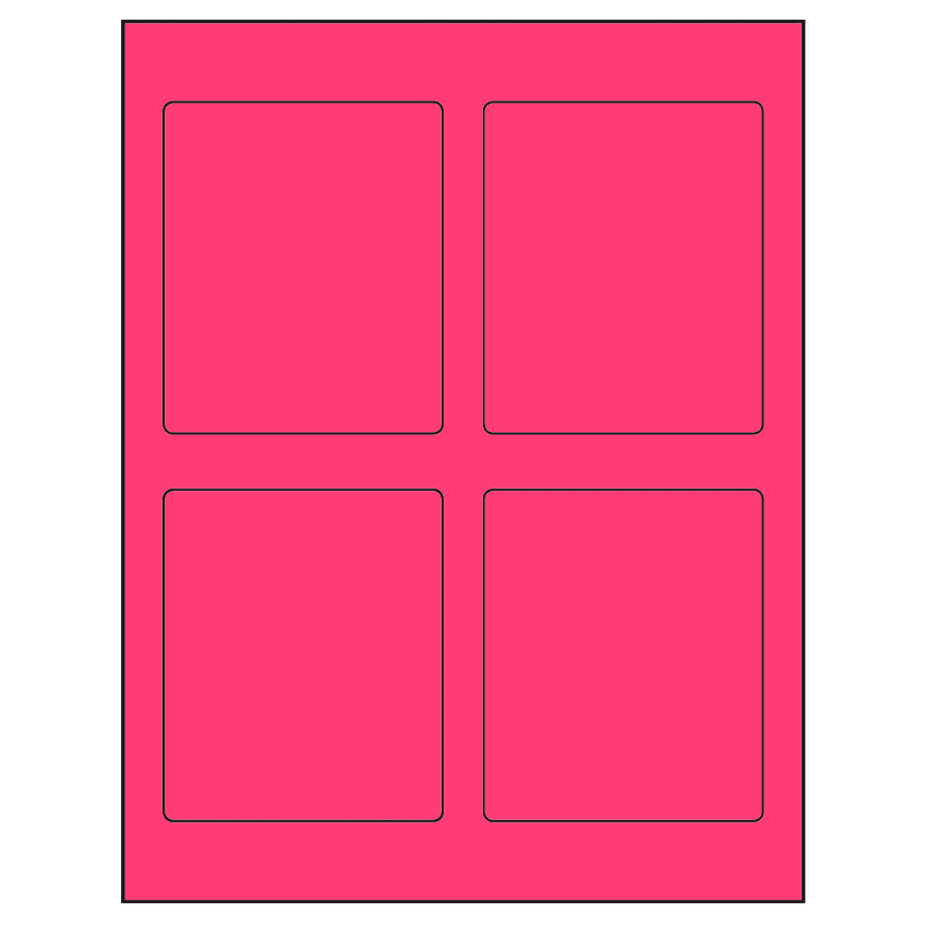 3.5" x 4.15625" Fluorescent Pink Rectangular Sheet Labels