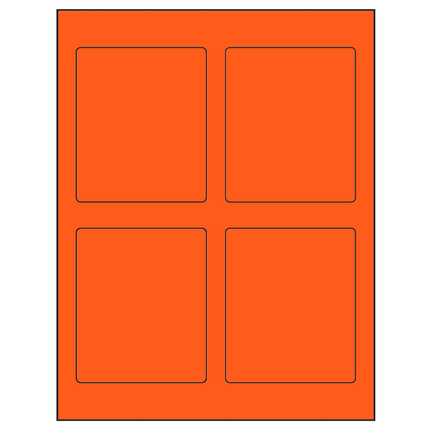 3.5" x 4.15625" Fluorescent Red Rectangular Sheet Labels