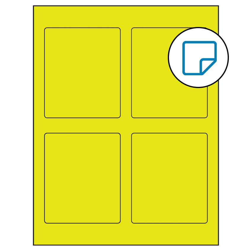 3.5" x 4.15625" Fluorescent Yellow Rectangular Sheet Labels - Removable Adhesive