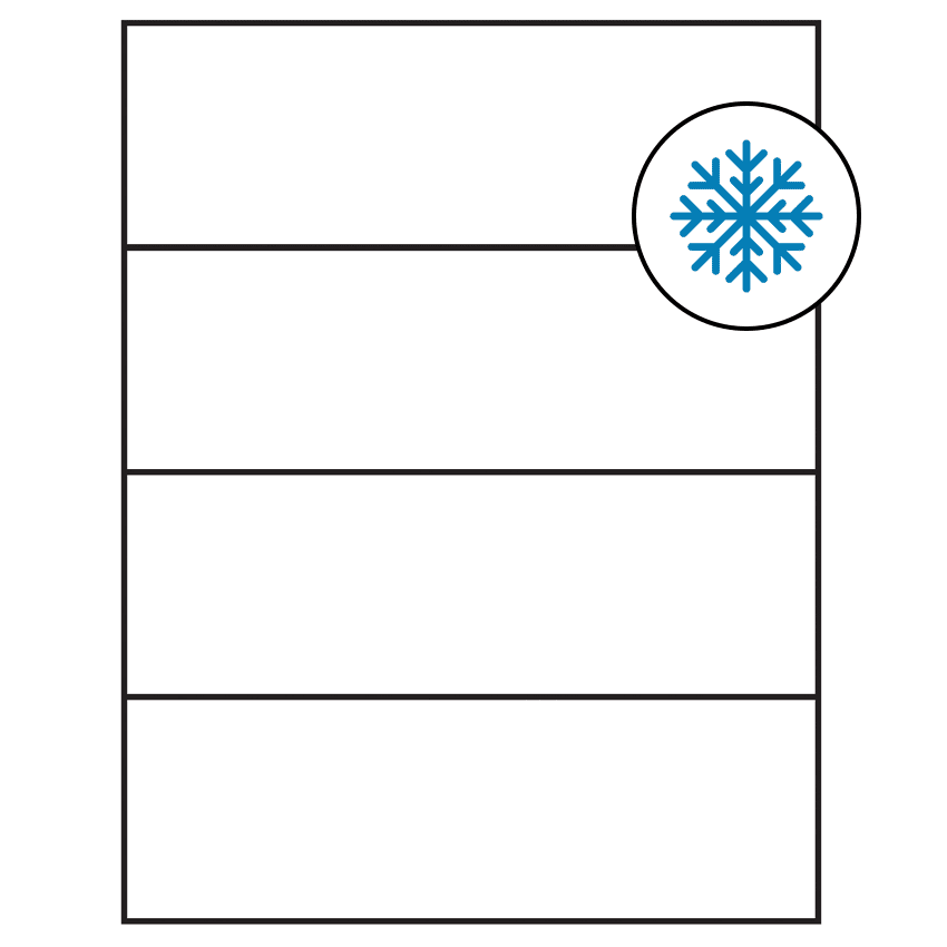 8.5" x 2.75" White Rectangular Sheet Labels - Freezer Grade Adhesive