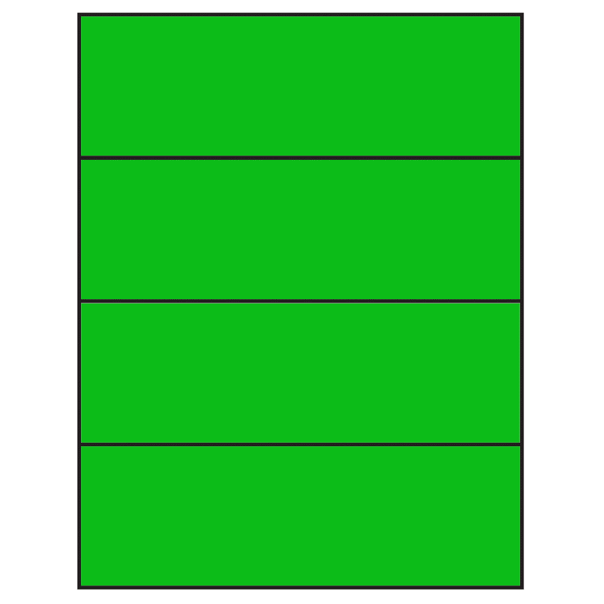 8.5" x 2.75" Fluorescent Green Rectangular Sheet Labels