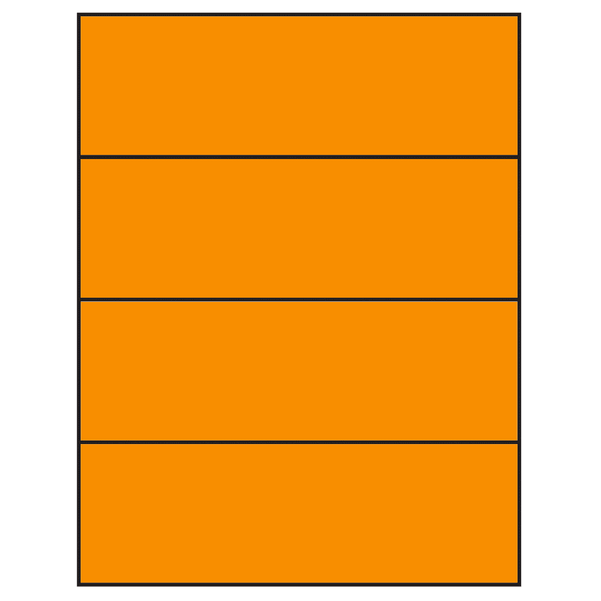 8.5" x 2.75" Fluorescent Orange Rectangular Sheet Labels