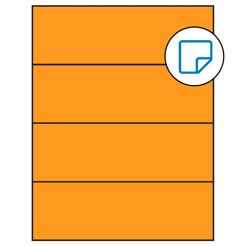 8.5" x 2.75" Fluorescent Orange Rectangular Sheet Labels - Removable Adhesive