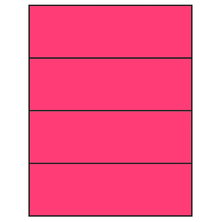 8.5" x 2.75" Fluorescent Pink Rectangular Sheet Labels
