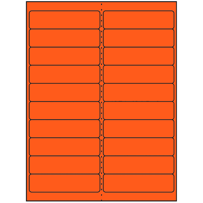 4" x 1" Fluorescent Red Rectangular Sheet Labels