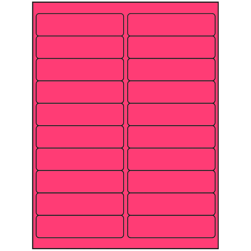 4" x 1" Fluorescent Pink Rectangular Sheet Labels