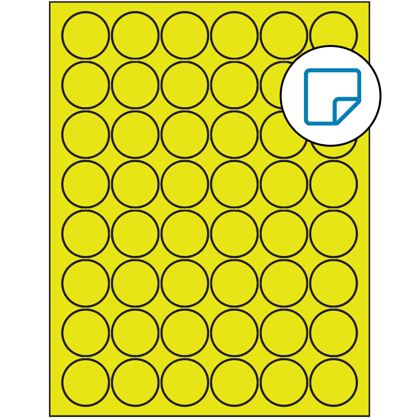 1.25" Fluorescent Yellow Circular Sheet Labels - Removable Adhesive