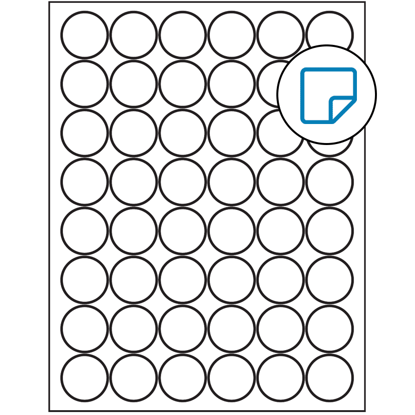 1.25" White Circular Sheet Labels - Removable Adhesive
