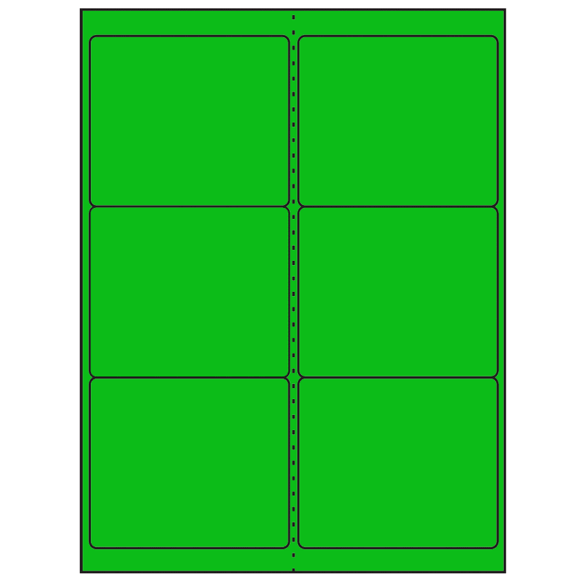 4" x 3.33" Fluorescent Green Rectangular Sheet Labels