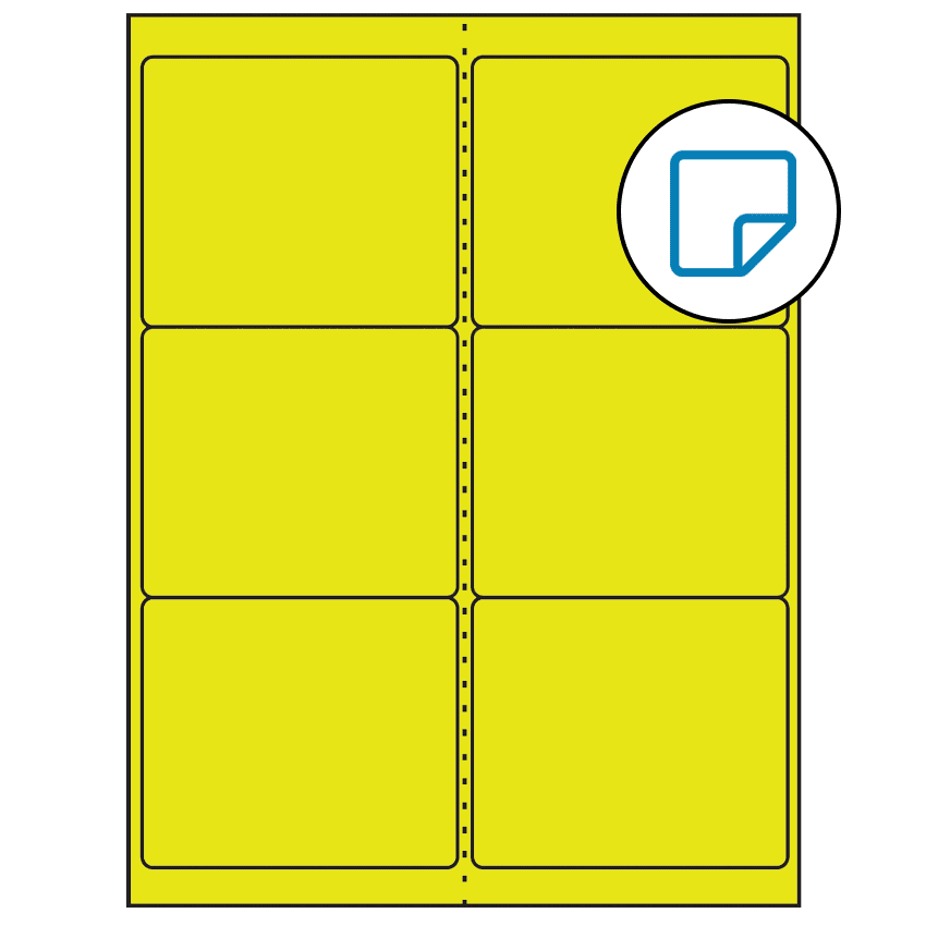 4" x 3.33" Fluorescent Yellow Rectangular Sheet Labels - Removable Adhesive