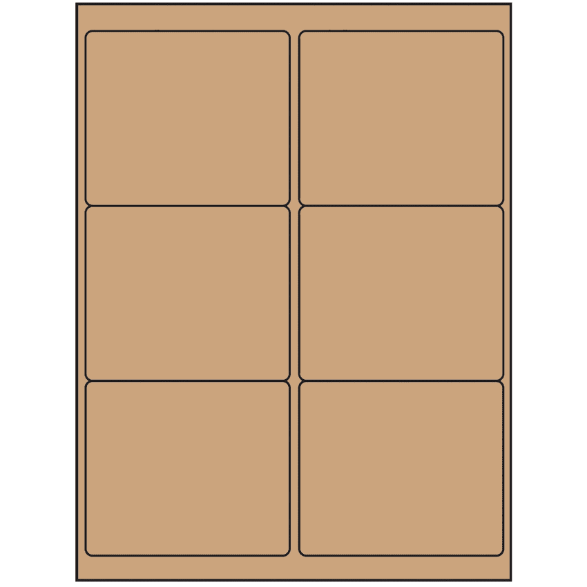 4" x 3.33" Brown Kraft Rectangular Sheet Labels (6-UP)