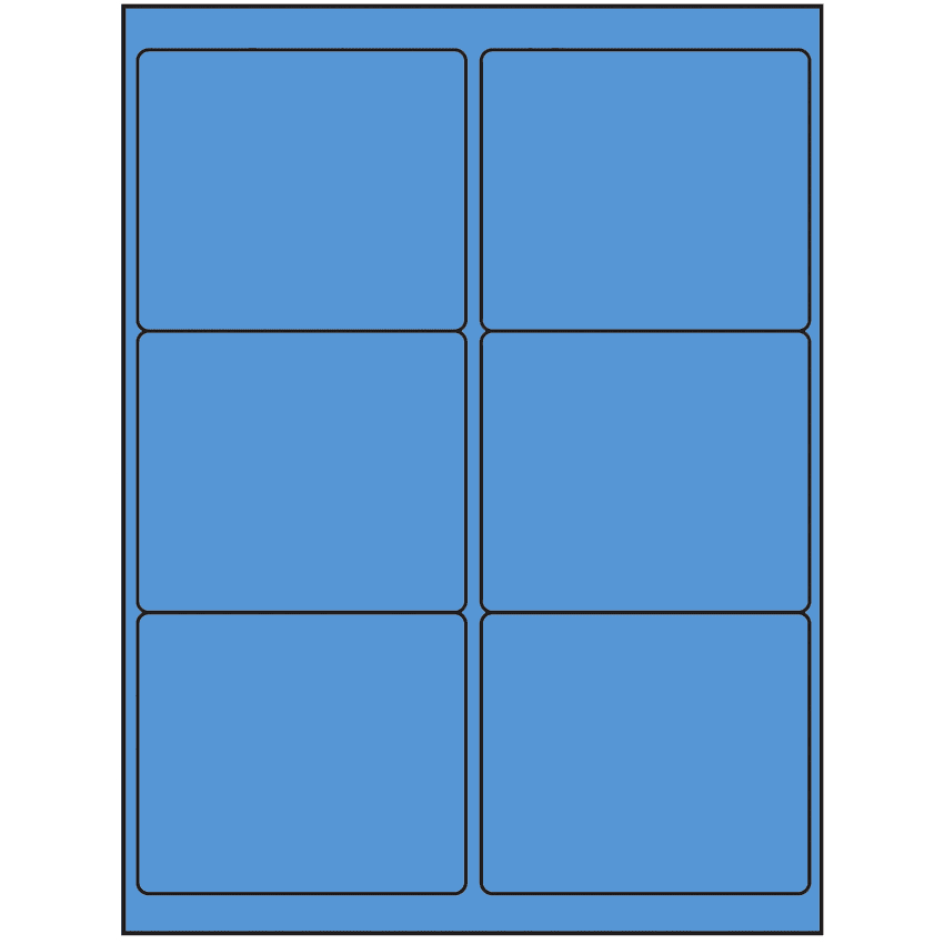 4" x 3.33" Fluorescent Blue Rectangular Sheet Labels (6-UP)
