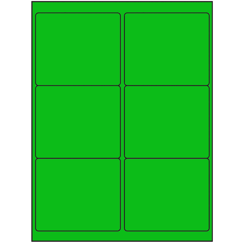 4" x 3.33" Fluorescent Green Rectangular Sheet Labels (6-UP)
