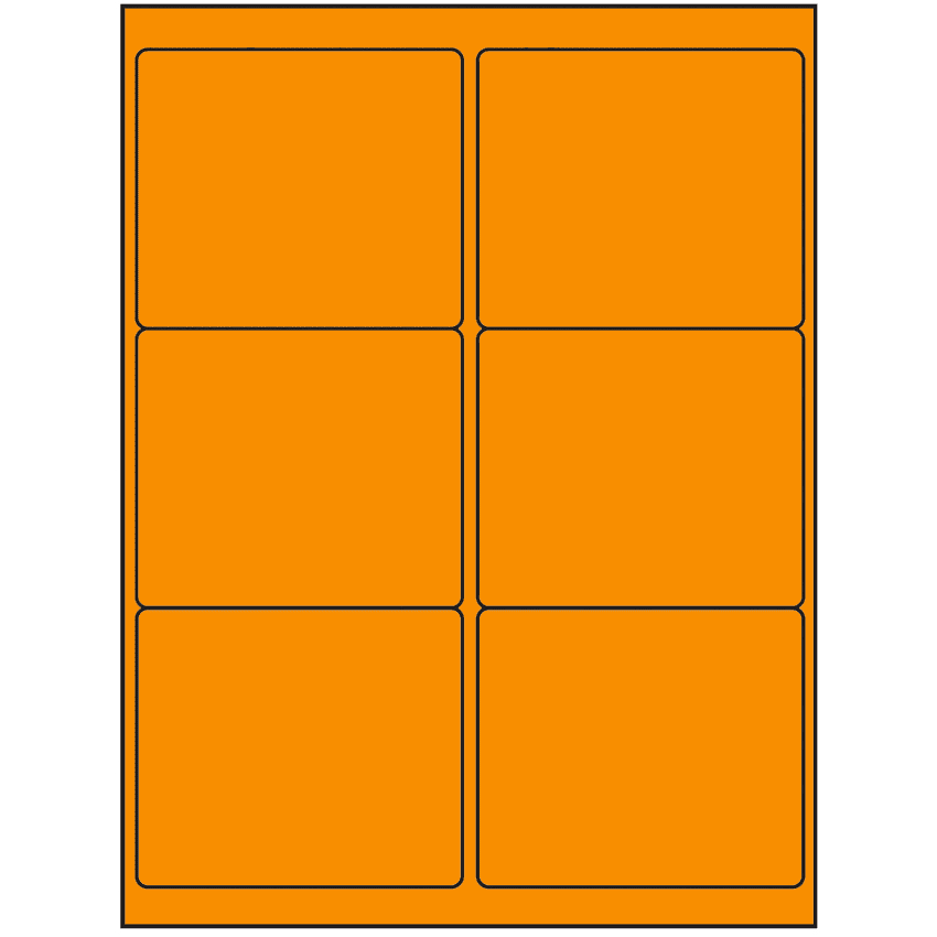 4" x 3.33" Fluorescent Orange Rectangular Sheet Labels (6-UP)