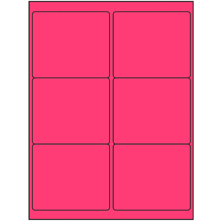 4" x 3.33" Fluorescent Pink Rectangular Sheet Labels (6-UP)