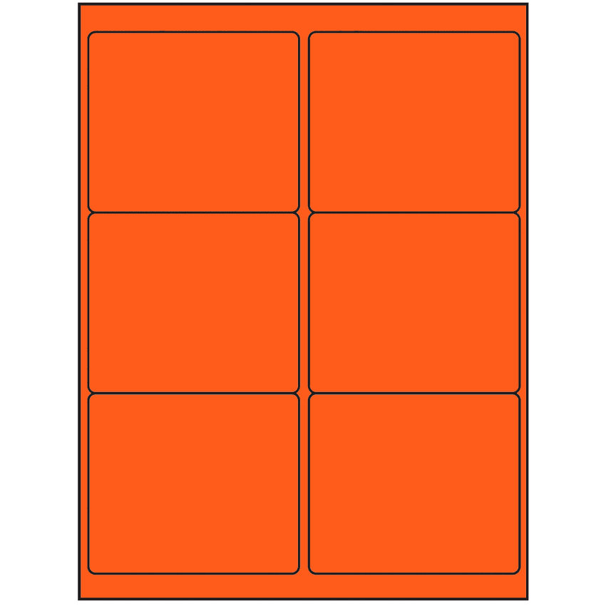 4" x 3.33" Fluorescent Red Rectangular Sheet Labels (6-UP)