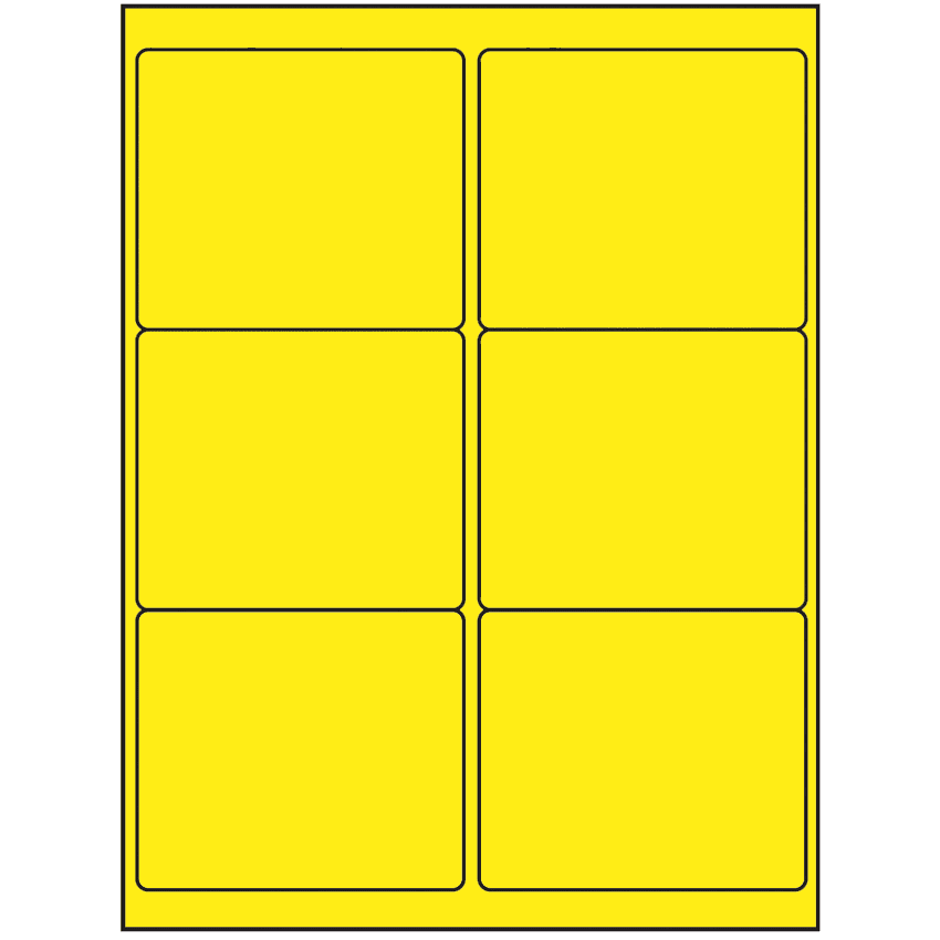 4" x 3.33" Fluorescent Yellow Rectangular Sheet Labels (6-UP)