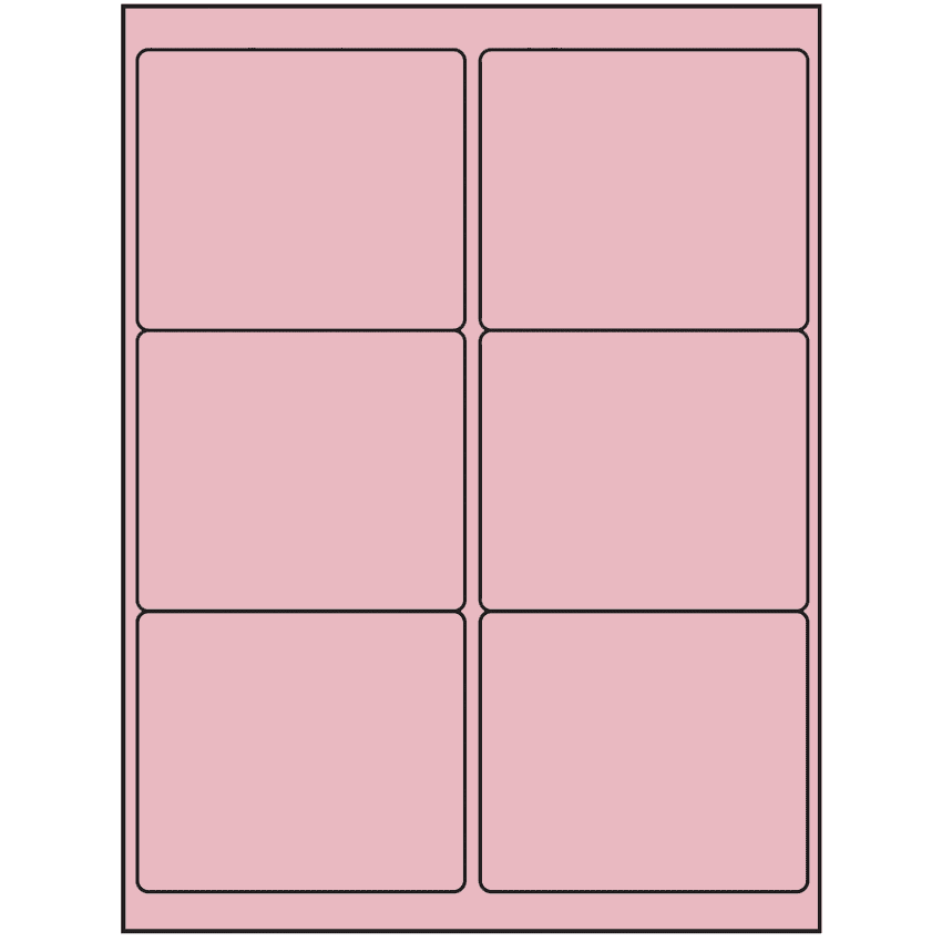 4" x 3.33" Pastel Pink Rectangular Sheet Labels (6-UP)