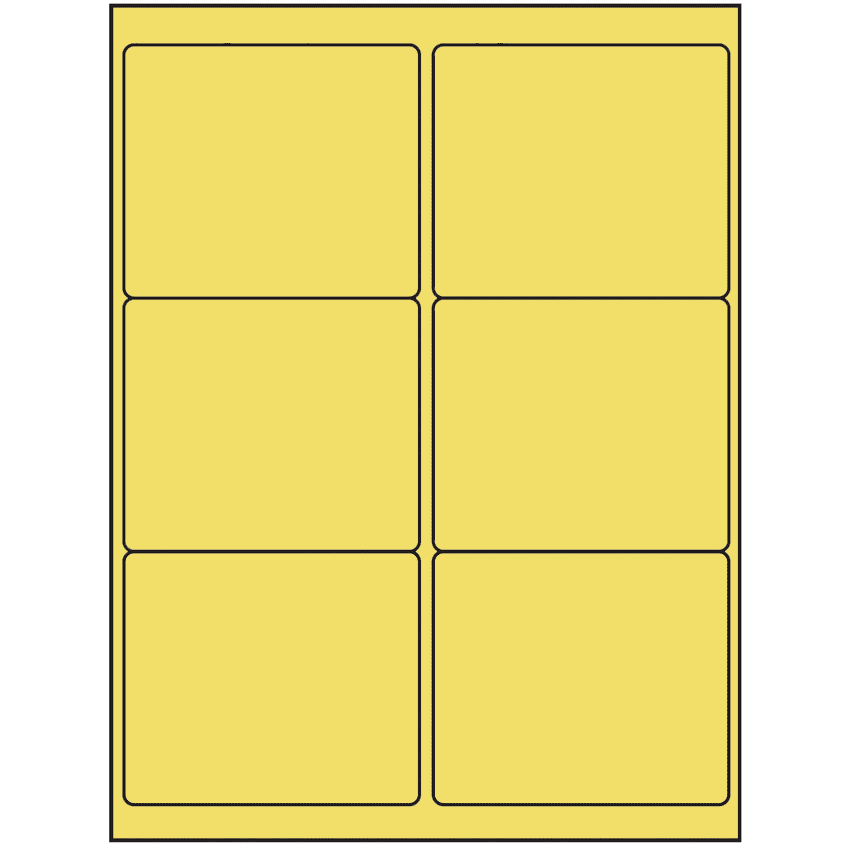 4" x 3.33" Pastel Yellow Rectangular Sheet Labels (6-UP)