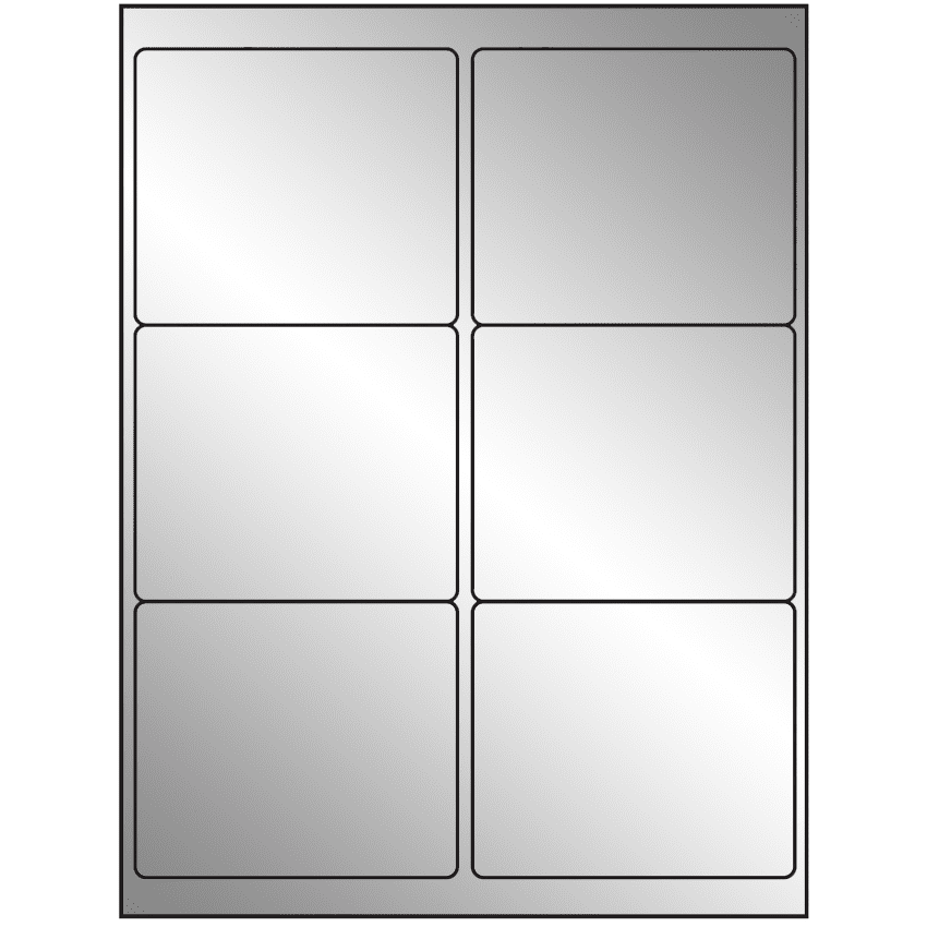 4" x 3.33" Silver Foil Rectangular Sheet Labels (6-UP)