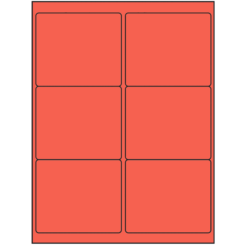 4" x 3.33" Red Rectangular Sheet Labels (6-UP)