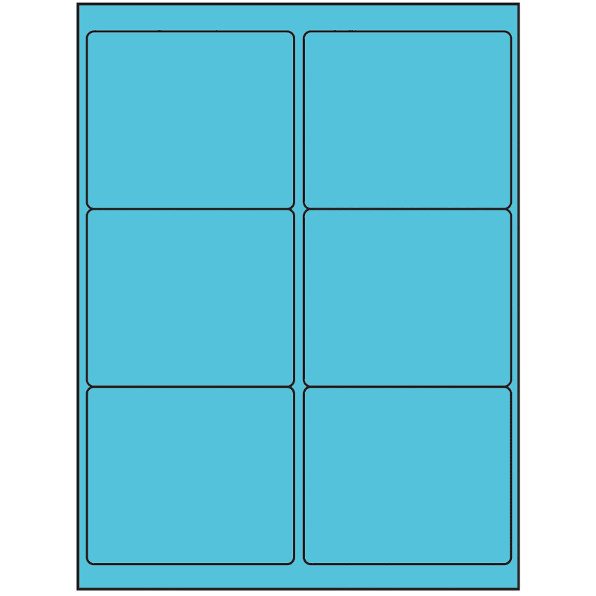 4" x 3.33" Turquoise Rectangular Sheet Labels (6-UP)