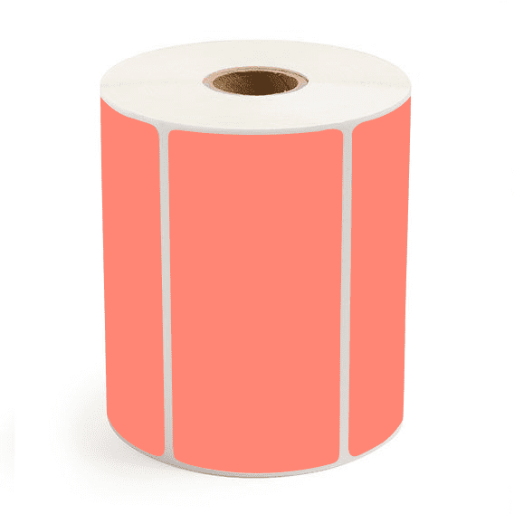 3" x 2" Fluorescent Red - Direct Thermal Labels - 1" Core - Acrylic