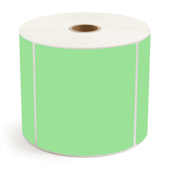 4" x 4" Fluorescent Green - Thermal Transfer Labels - 1" Core / 5" Outer Diameter - Acrylic