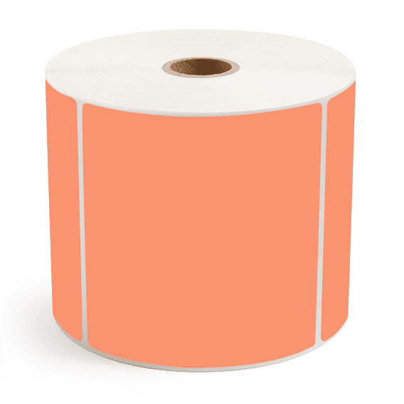 4" x 4" Orange - Thermal Transfer Labels - 1" Core / 5" Outer Diameter - Removable Adhesive