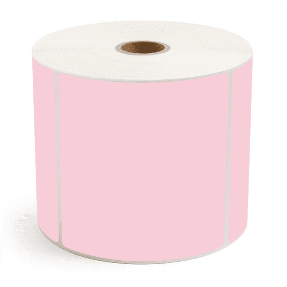 4" x 4" Pink - Direct Thermal Labels - 1" Core / 5" Outer Diameter - Freezer Grade Adhesive