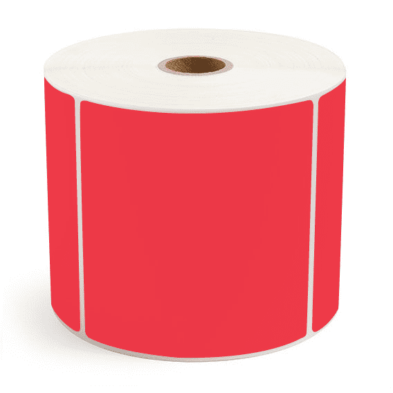 4" x 4" Red - Direct Thermal Labels - 1" Core / 5" Outer Diameter - Removable Adhesive