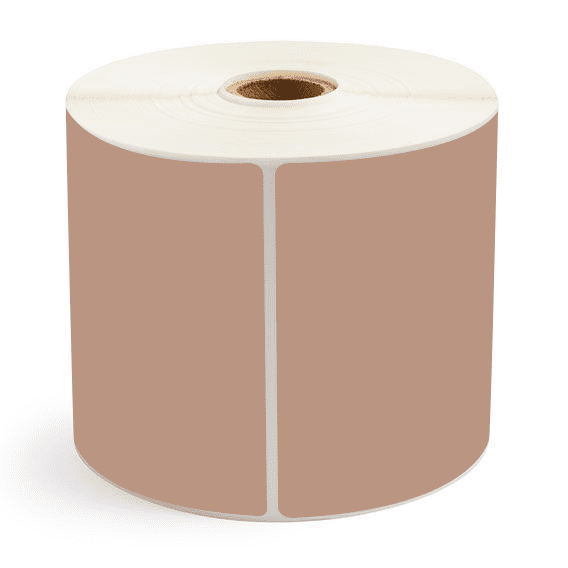 4" x 6" Brown - Thermal Transfer Labels - 1" Core / 5" Outer Diameter (No Perf) - Freezer Grade Adhesive