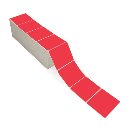 4" x 3" Red - Direct Thermal Labels - Fanfold - Removable Adhesive