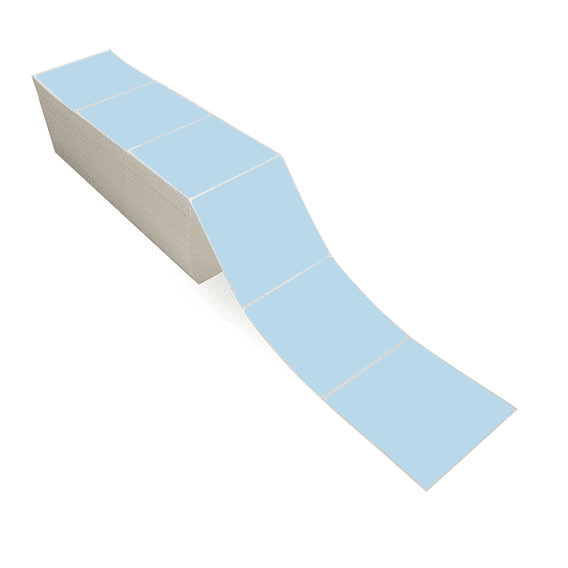 4" x 4" Blue - Direct Thermal Labels - Fanfold - Removable Adhesive