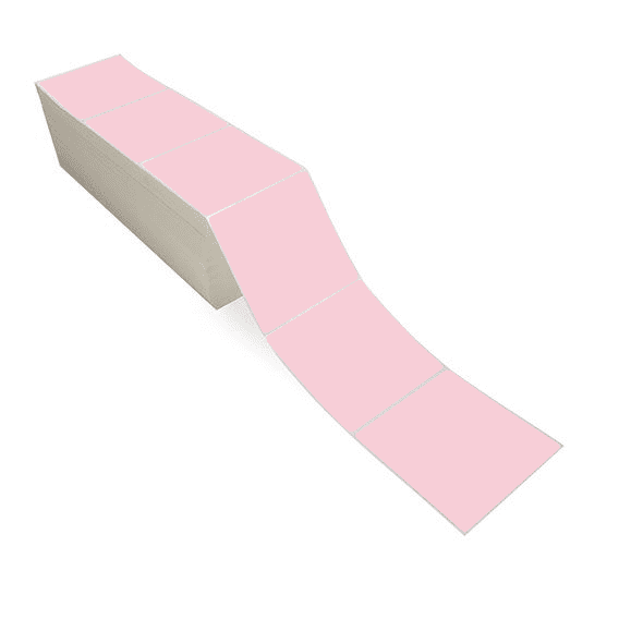 4" x 4" Pink - Direct Thermal Labels - Fanfold - Removable Adhesive
