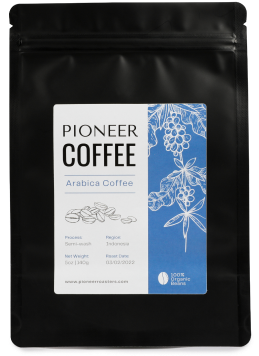 a labeled bag of arabica coffee