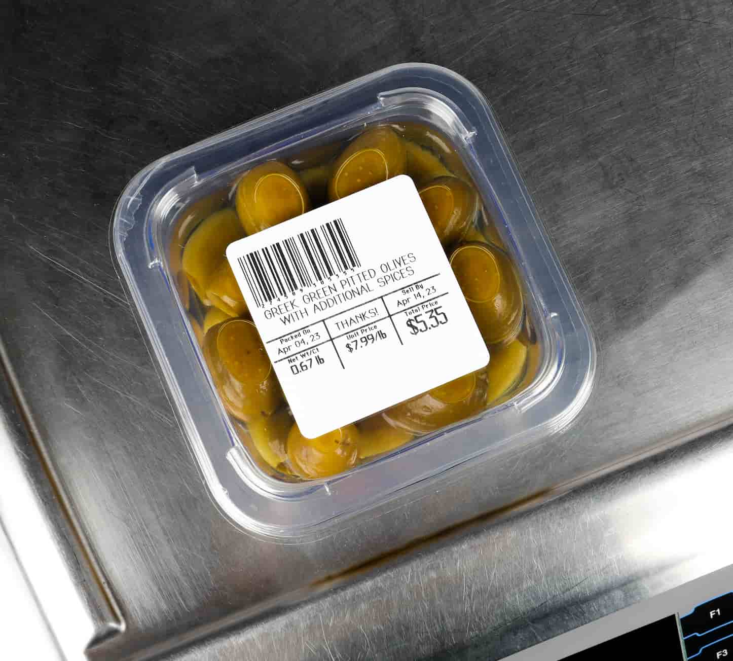 a labeled package of olives