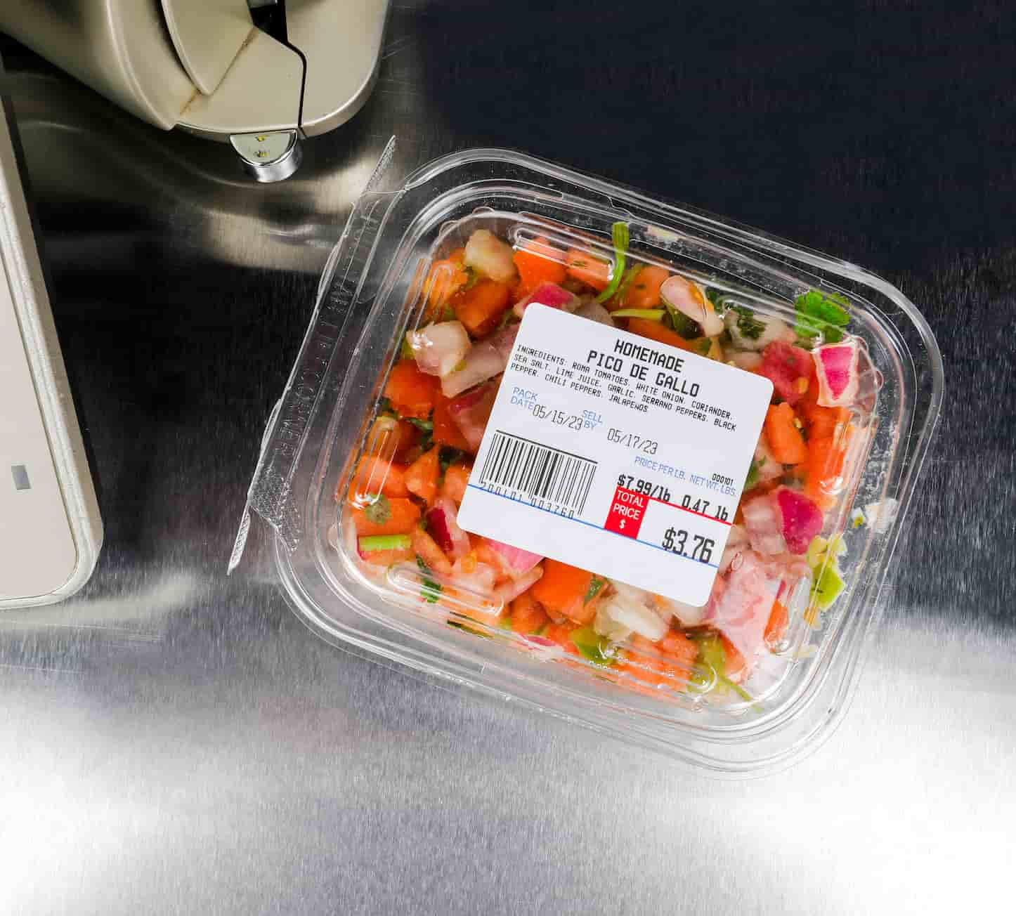 a labeled package of pico de gallo