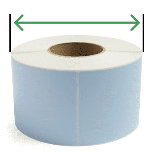 A diagram of a roll of blue labels demonstrating the diameter of the overall roll