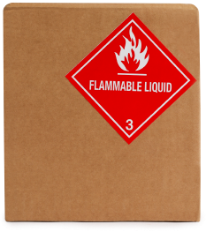 a cardboard box with a flammable liquid label