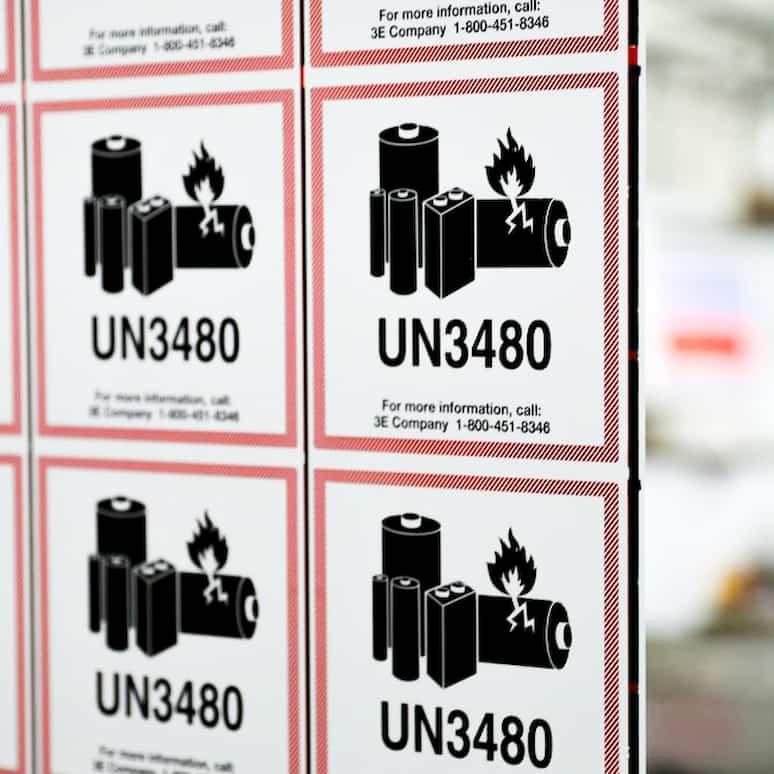 a close up of a sheet of UN 3480 labels