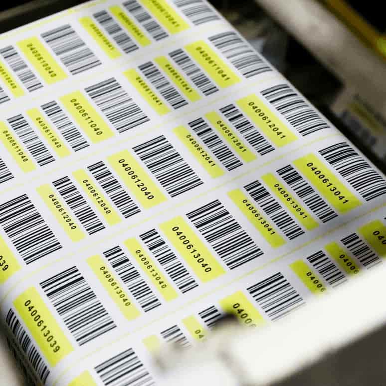 a barcode labels being printed in a machine